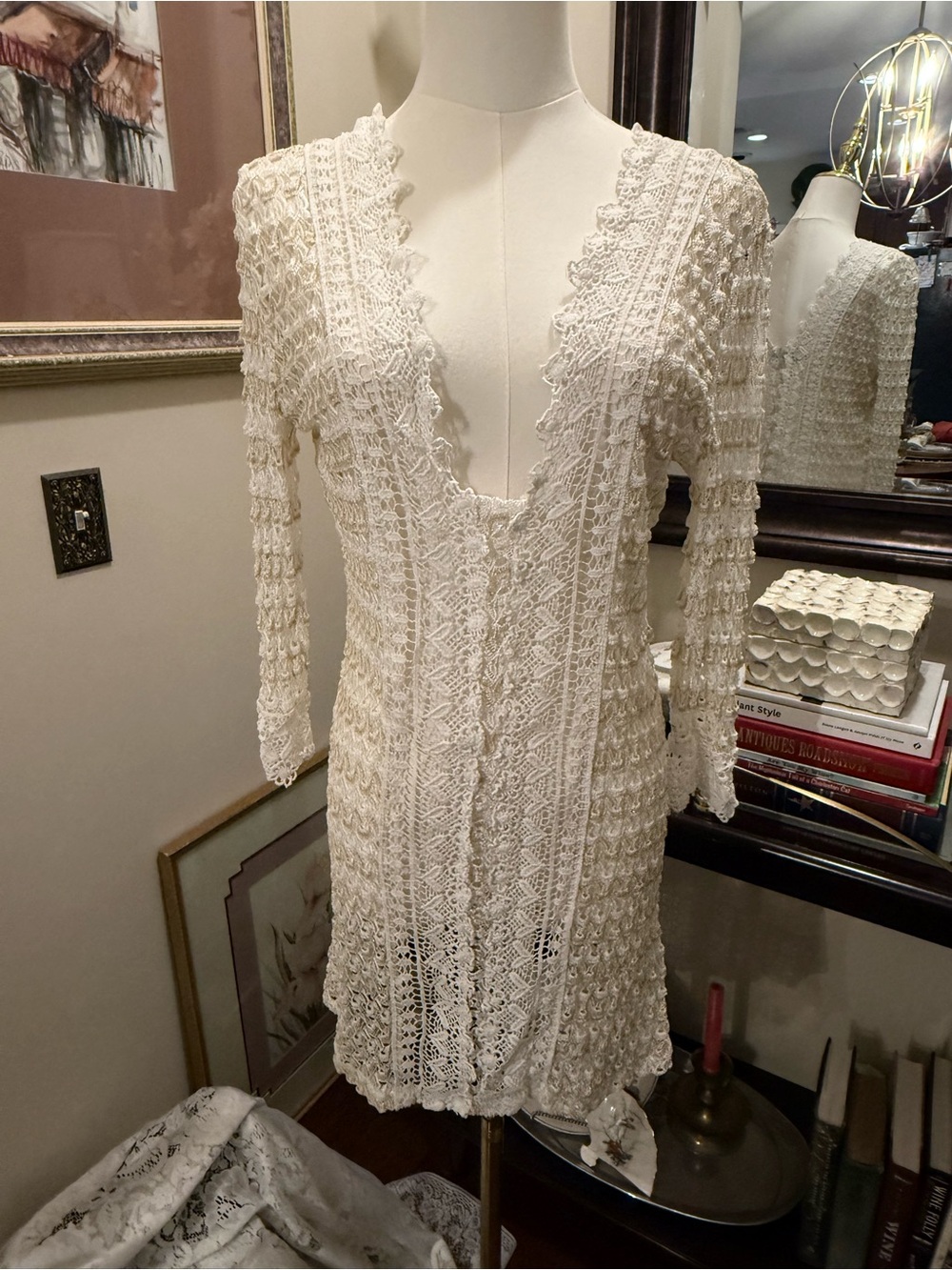 Solitaire Swim gold and white crochet swim cover-up